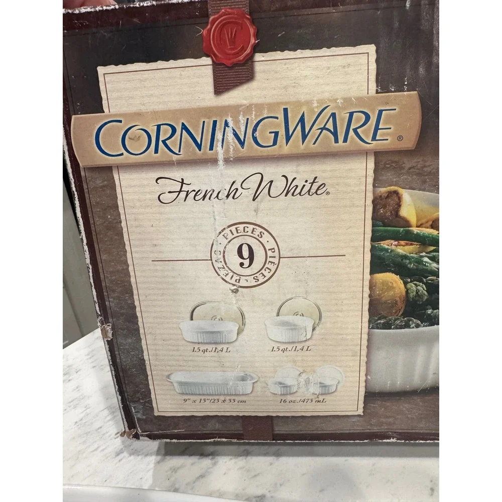 CorningWare French White 9 Piece Bakeware SetStoneware Casserole Dishes WhiteNIB